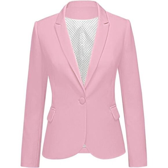 Women's Long Sleeve Formal Blazer Jacket Pink - Picture 1 of 6